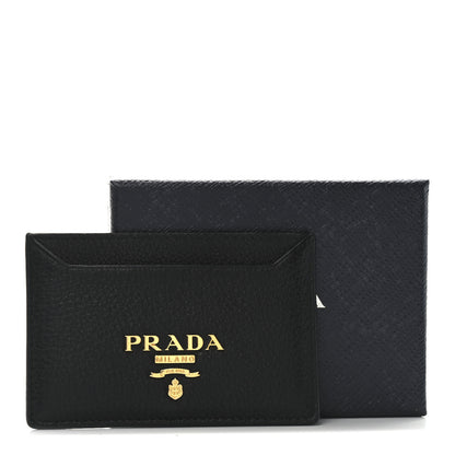 Prada Vitello Grain Metal Card Holder Black 7 of 7