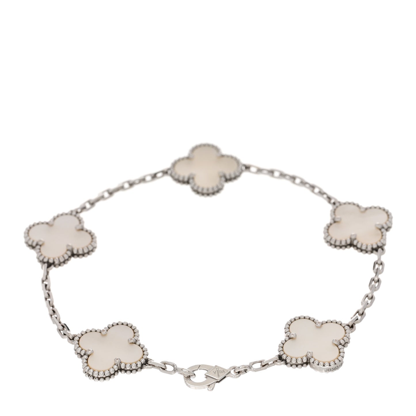 18K White Gold Mother of Pearl 5 Motifs Vintage Alhambra Bracelet