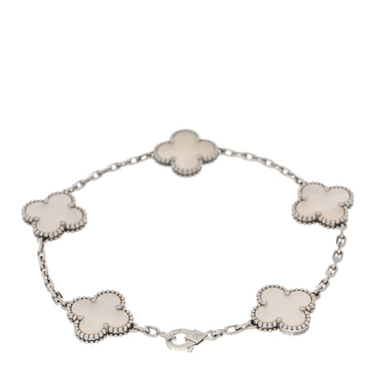 Van Cleef & Arpels 18K White Gold Mother of Pearl 5 Motifs Vintage Alhambra Bracelet 2 of 5
