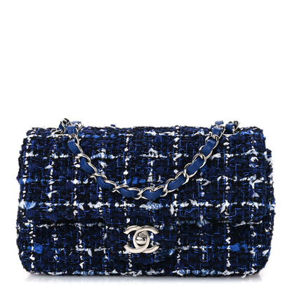 Chanel Tweed Quilted Mini Rectangular Flap Navy Blue Ecru 1 of 11