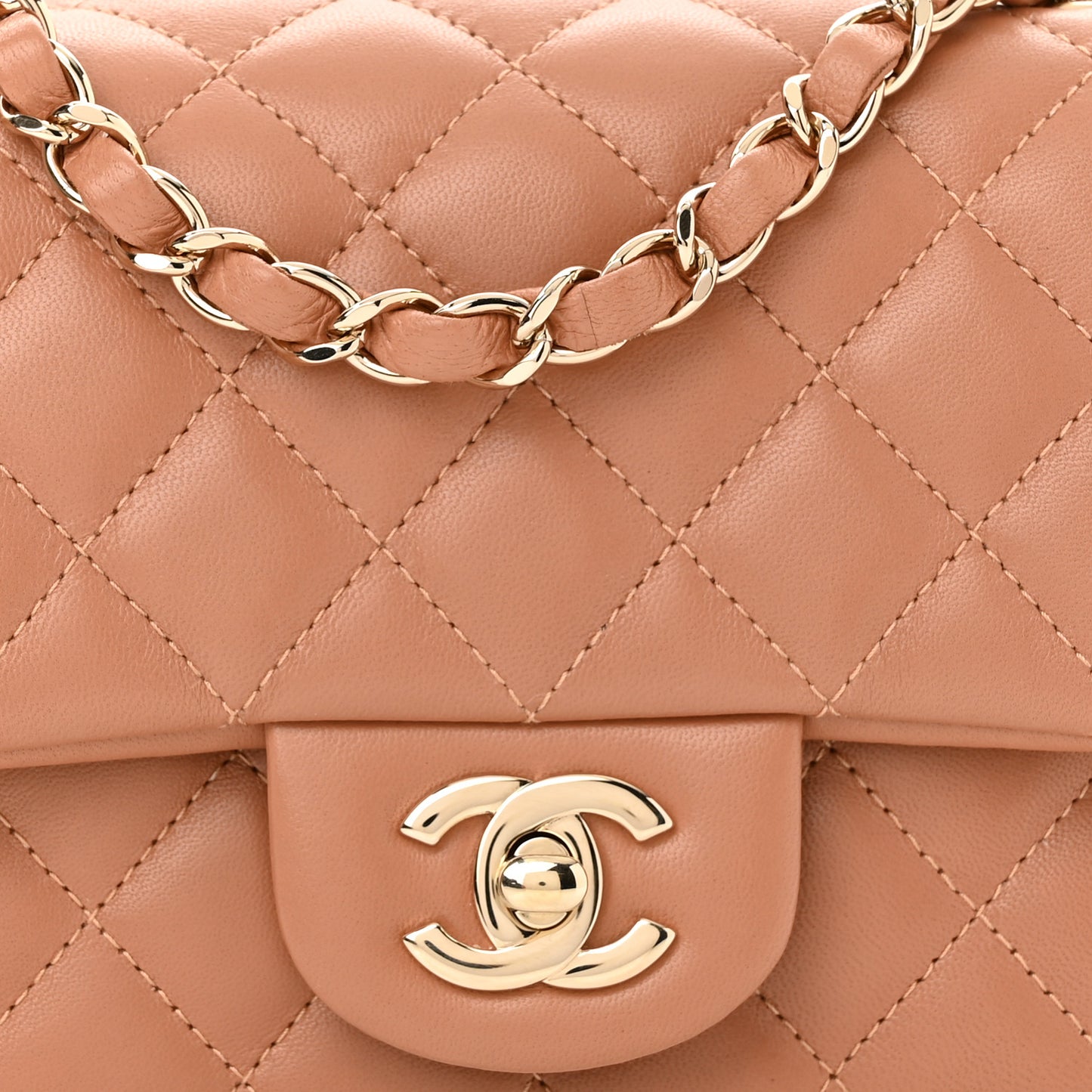 Lambskin Quilted Mini Square Flap Brown