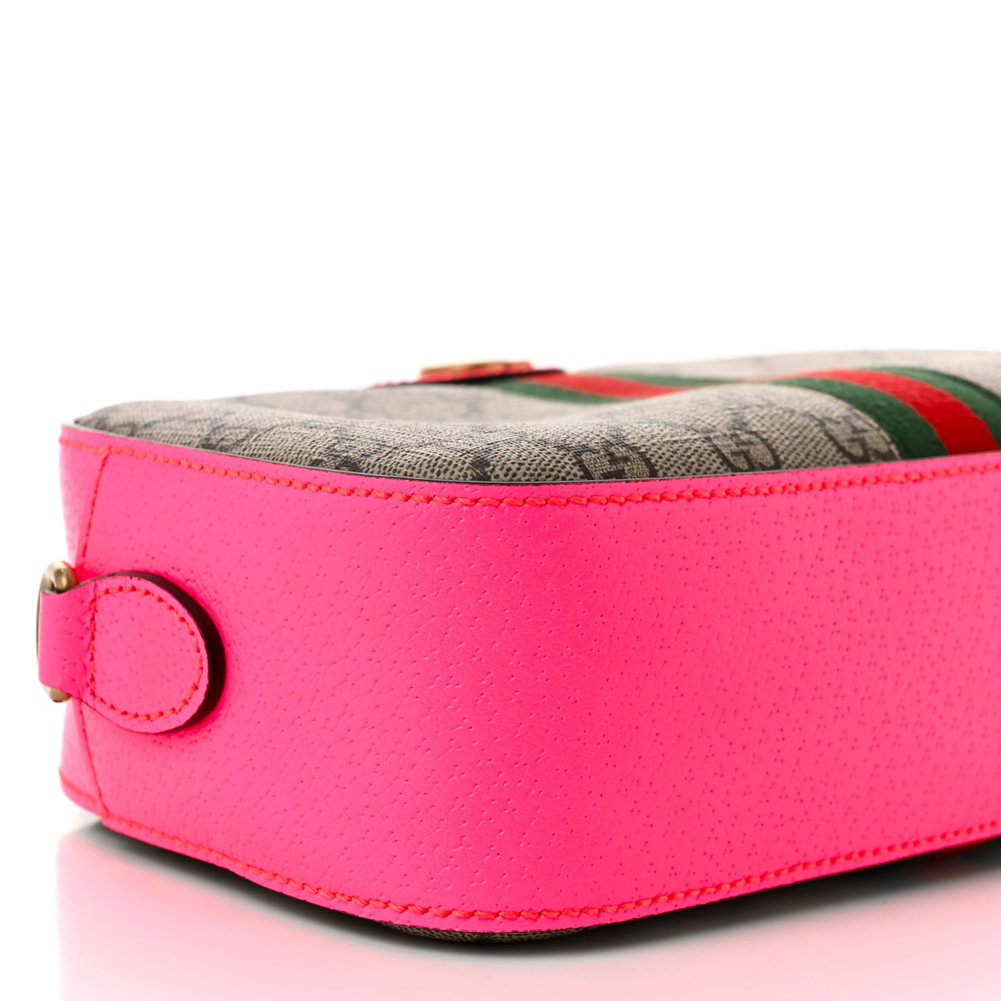 GG Supreme Monogram Textured Dollar Calfskin Web Ophidia Small Crossbody Bag Beige Ebony Fuchsia