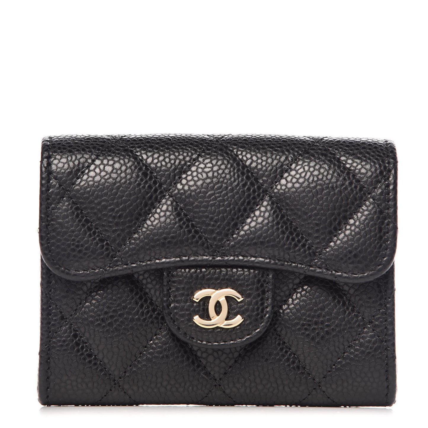 Caviar Quilted Flap Card Holder Wallet Black