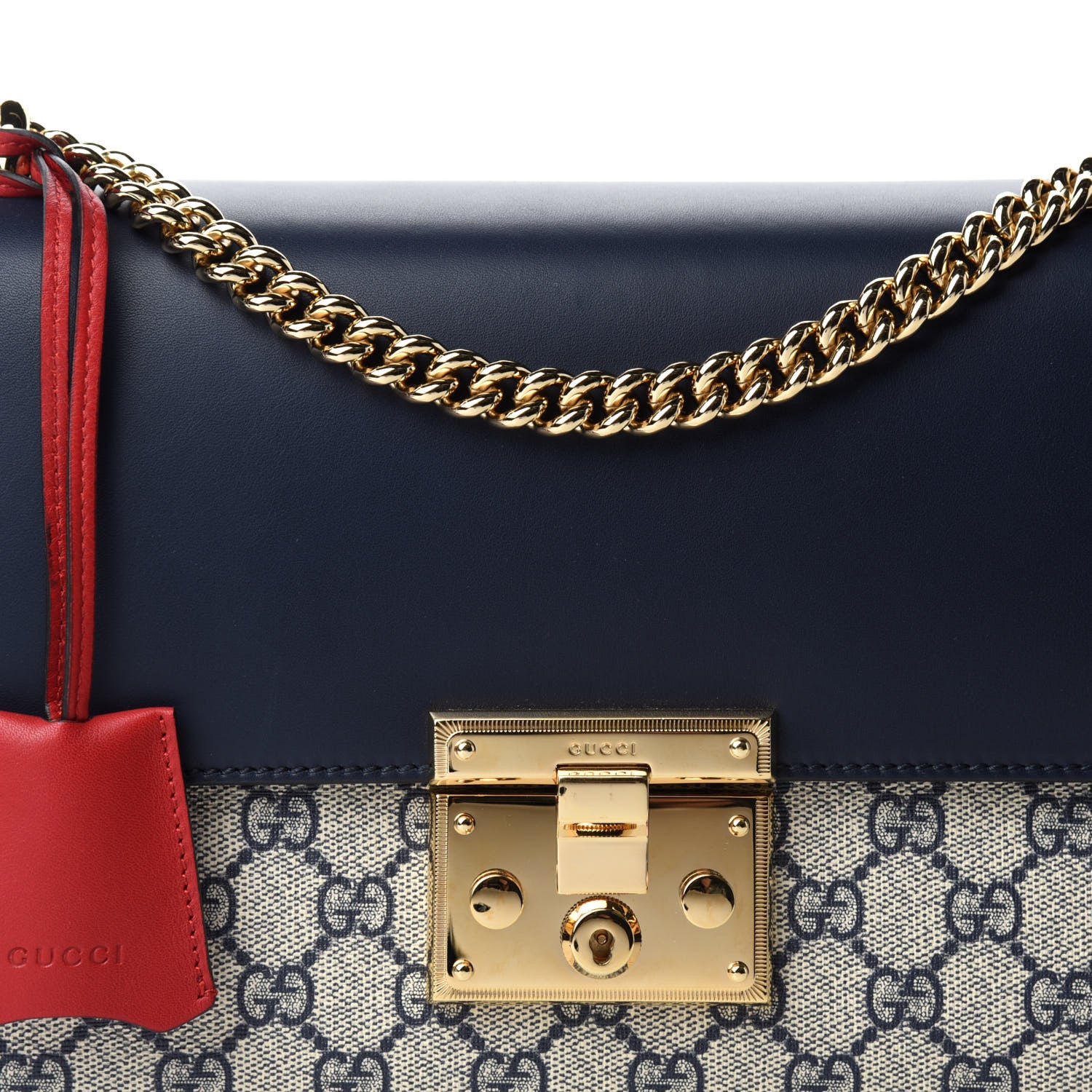 Gucci GG Supreme Monogram Calfskin Medium Padlock Shoulder Bag Beige Blue Mystic White Hibiscus Red 10 of 10