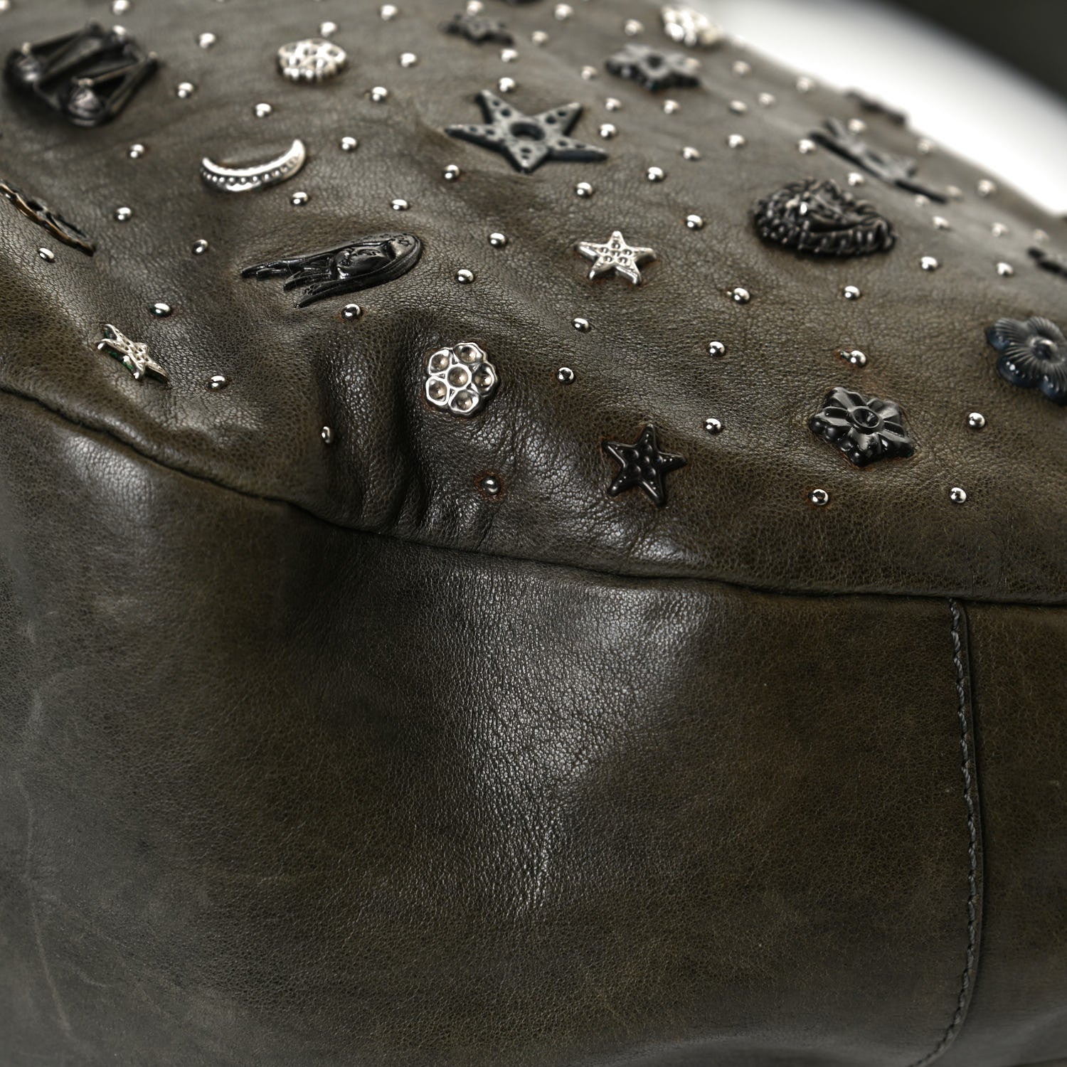Jimmy Choo Calfskin Studded Sky Hobo Dark Green 11 of 16