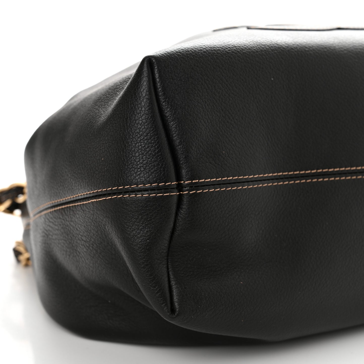 Grained Calfskin CC Drawstring Bucket Bag Black