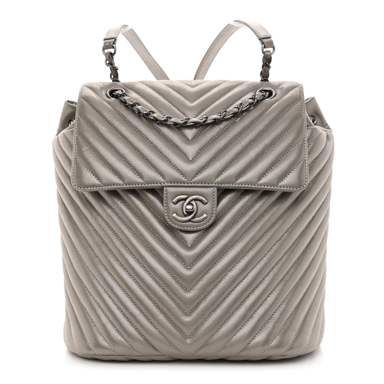 Chanel Iridescent Calfskin Chevron Quilted Small Urban Spirit Backpack Silver 1 of 10