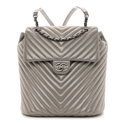 Chanel Iridescent Calfskin Chevron Quilted Small Urban Spirit Backpack Silver 1 of 10