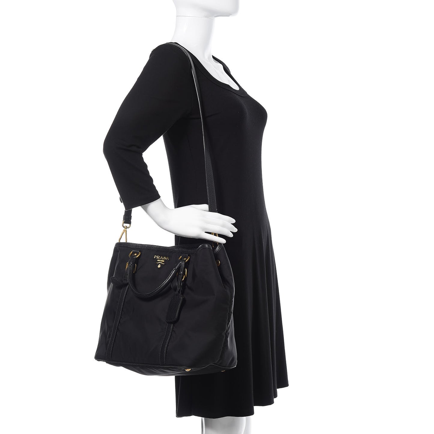Tessuto Nylon Vitello Daino Tote Black