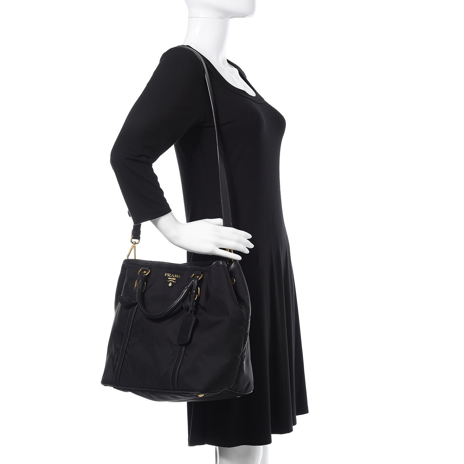 Prada Tessuto Nylon Vitello Daino Tote Black 2 of 9