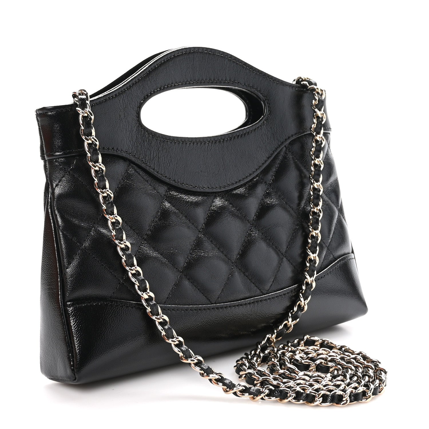Chanel Shiny Crumpled Calfskin Quilted Nano 31 Shopping Bag Black 3 of 11