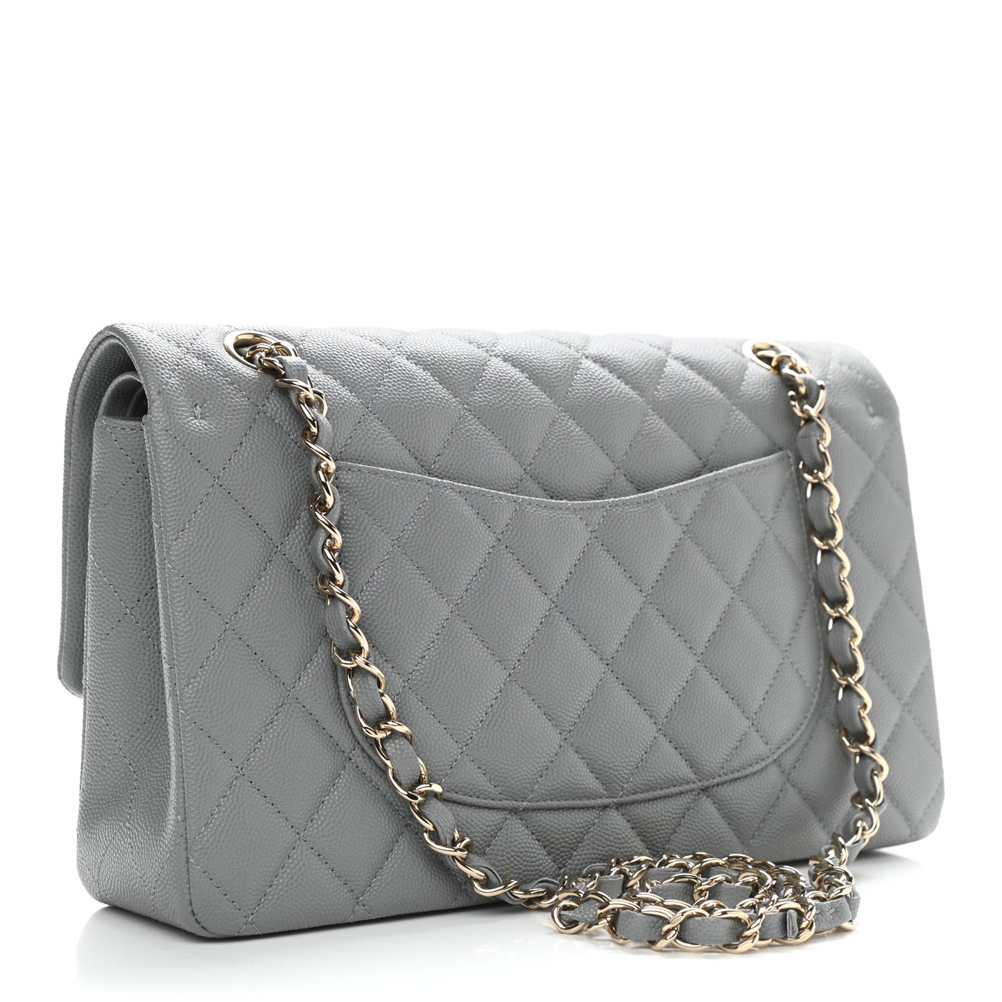 Caviar Quilted Medium Double Flap Grey