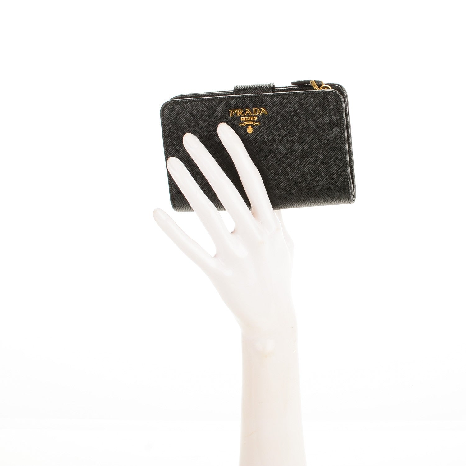 Prada Saffiano Metal Compact Wallet Black 2 of 8