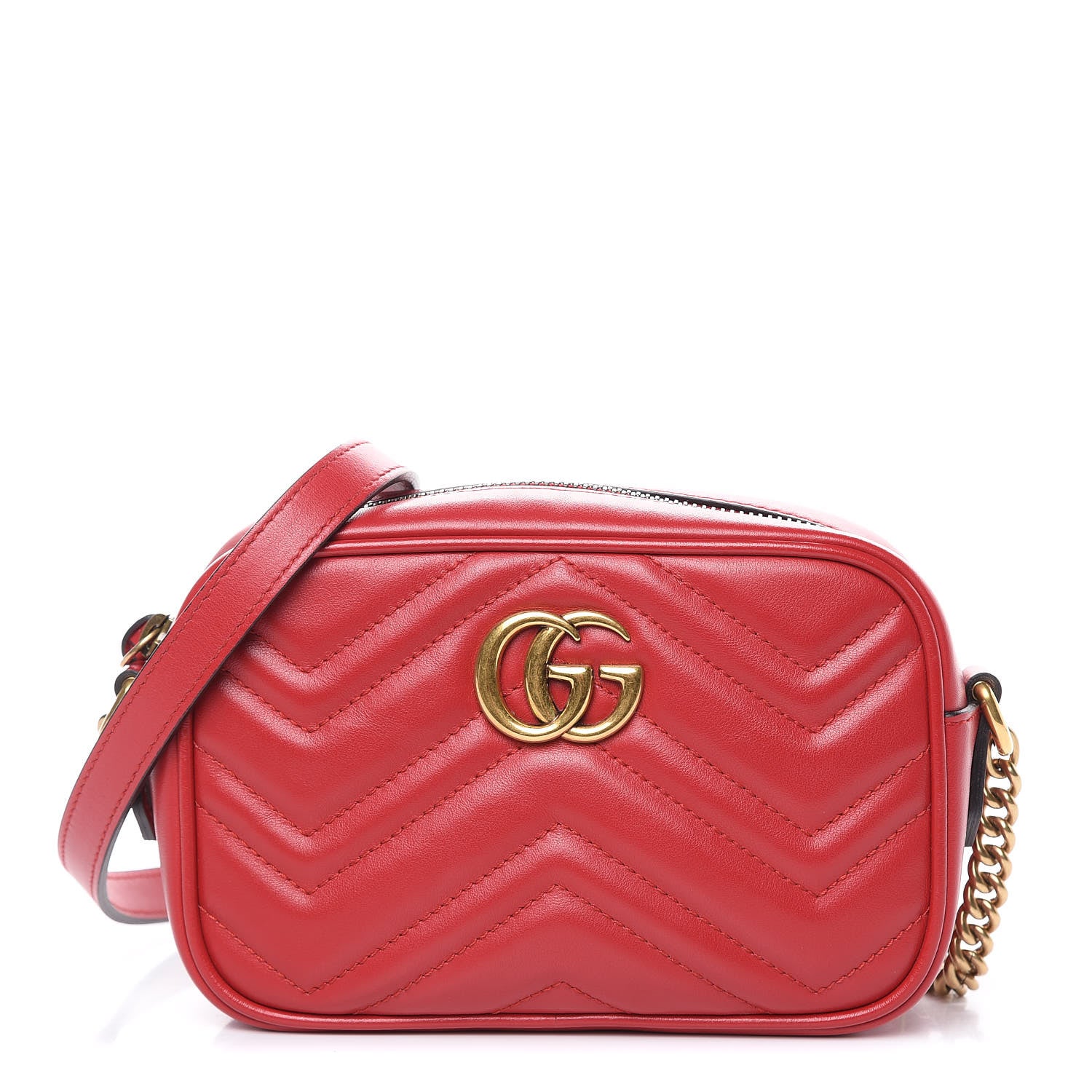 Gucci Calfskin Matelasse Mini GG Marmont Chain Shoulder Bag Hibiscus Red 1 of 10