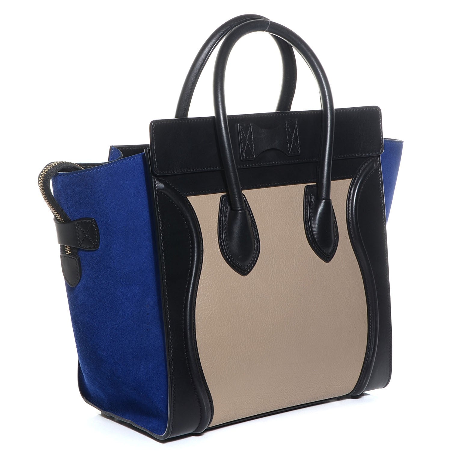Celine Textured Calfskin Suede Mini Tri-Color Luggage Black 3 of 9