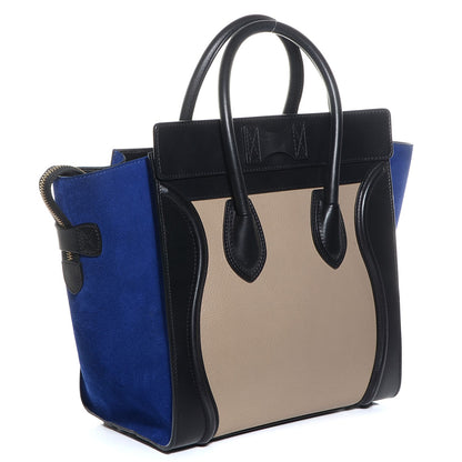 Celine Textured Calfskin Suede Mini Tri-Color Luggage Black 3 of 9