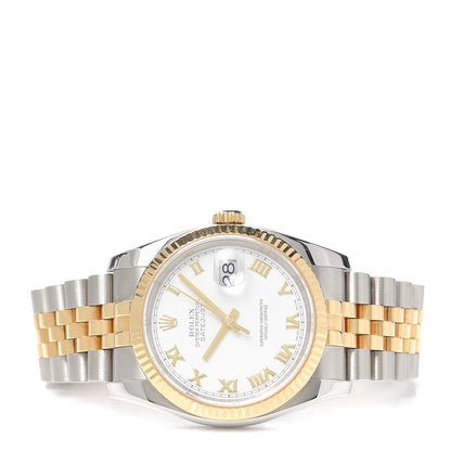 Rolex Stainless Steel 18K Yellow Gold 36mm Oyster Perpetual Datejust Watch White Roman 116233 2 of 5
