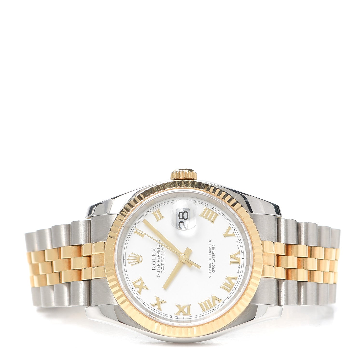 Rolex Stainless Steel 18K Yellow Gold 36mm Oyster Perpetual Datejust Watch White Roman 116233 2 of 5