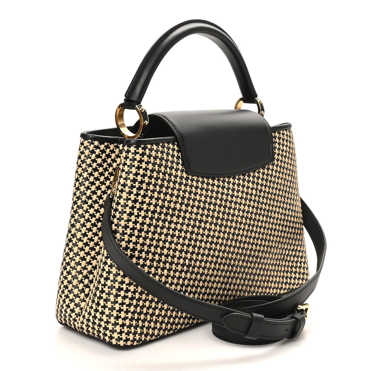 Louis Vuitton Raffia Calfskin Capucines MM Black Ecru 3 of 10