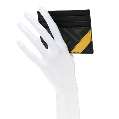 Fendi Glazed Fabric Vitello Liberty FF 1974 Diagonal Card Holder Black Sunflower 2 of 8