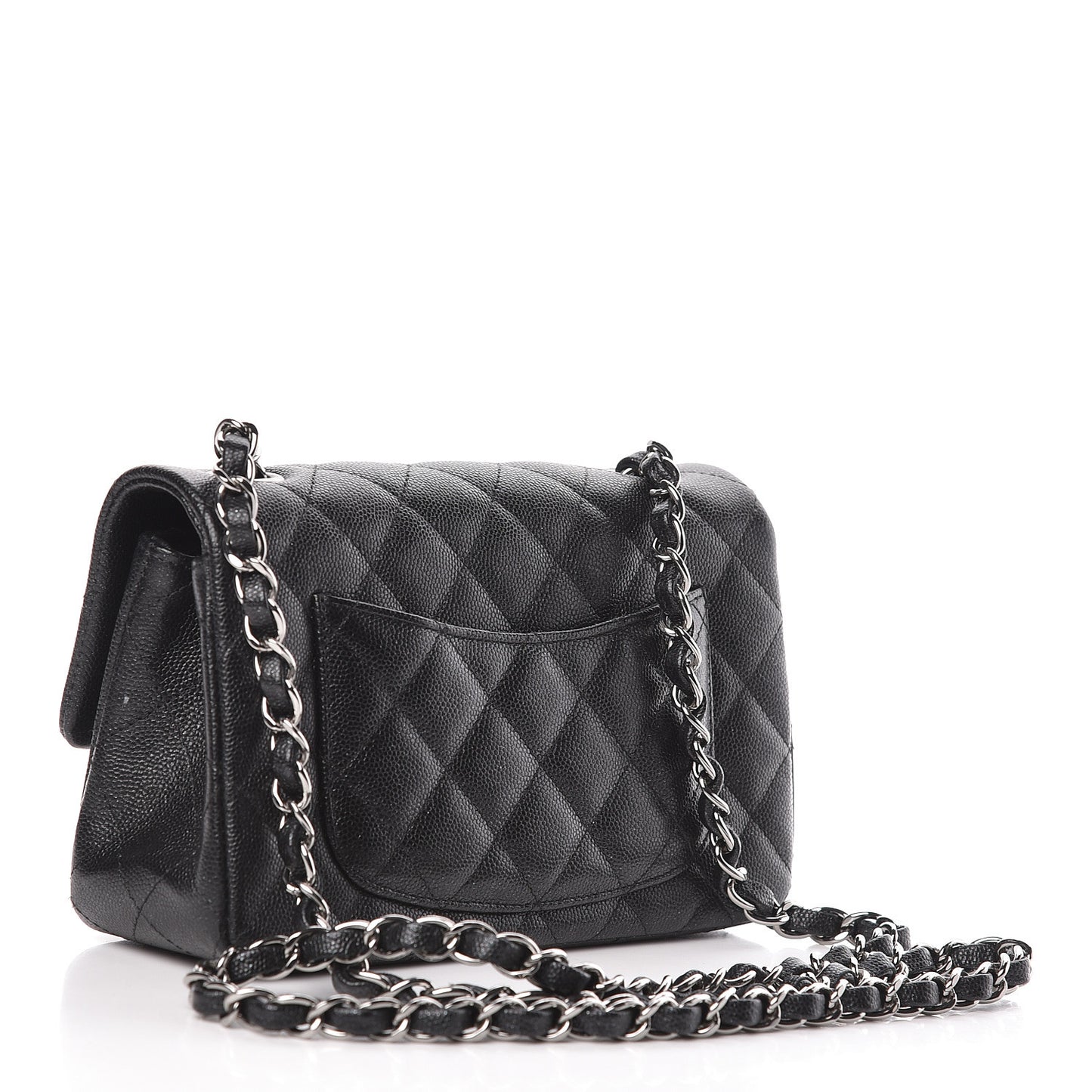 Iridescent Caviar Quilted Mini Rectangular Flap Black