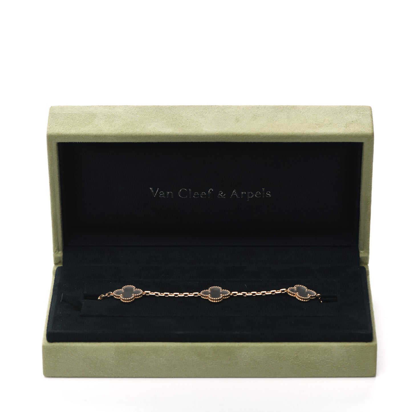 18K Yellow Gold Rock Crystal 5 Motifs Vintage Alhambra Bracelet