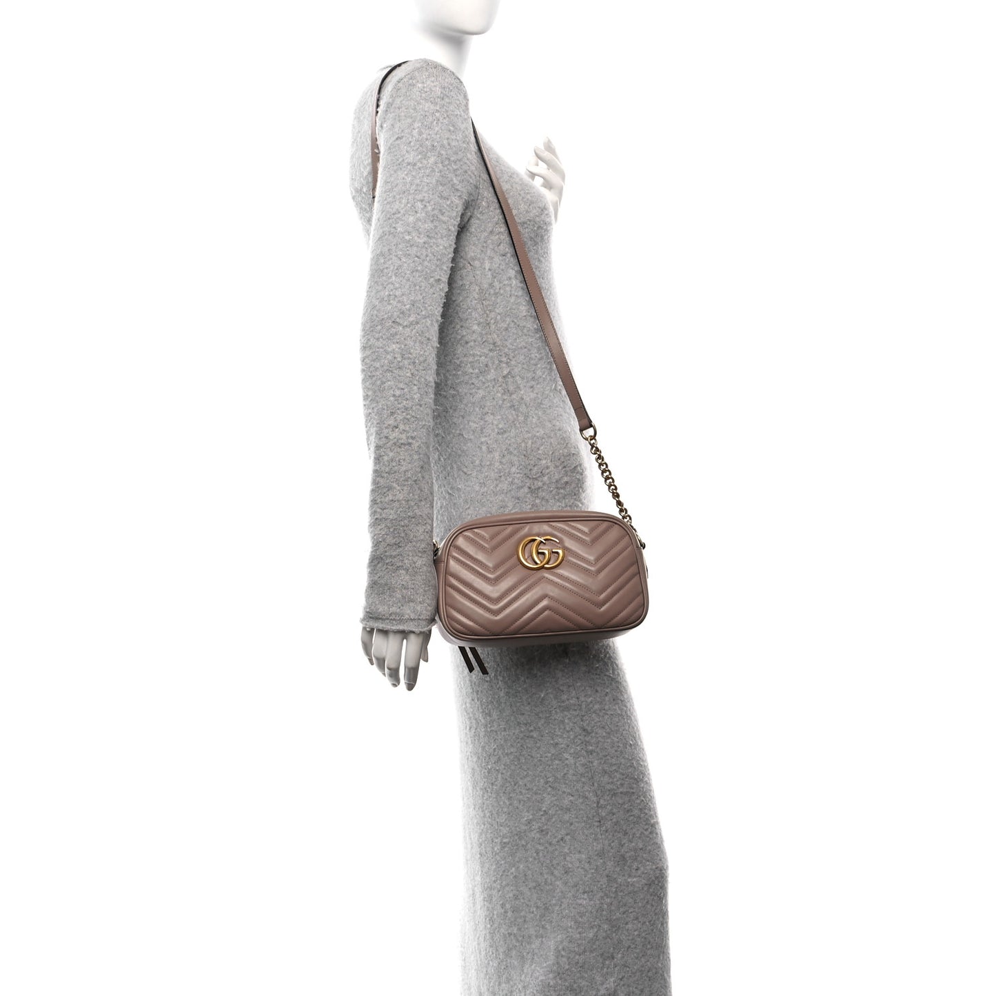 Calfskin Matelasse Small GG Marmont Chain Shoulder Bag Porcelain Rose