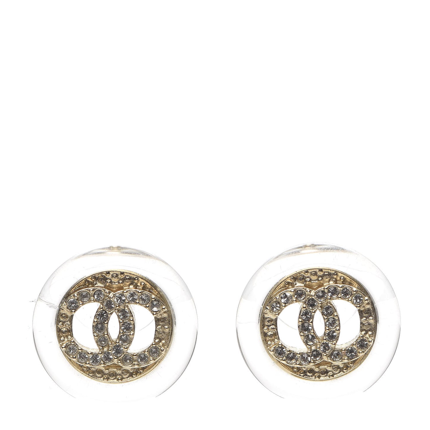 Pearl Crystal CC Round Earrings Gold