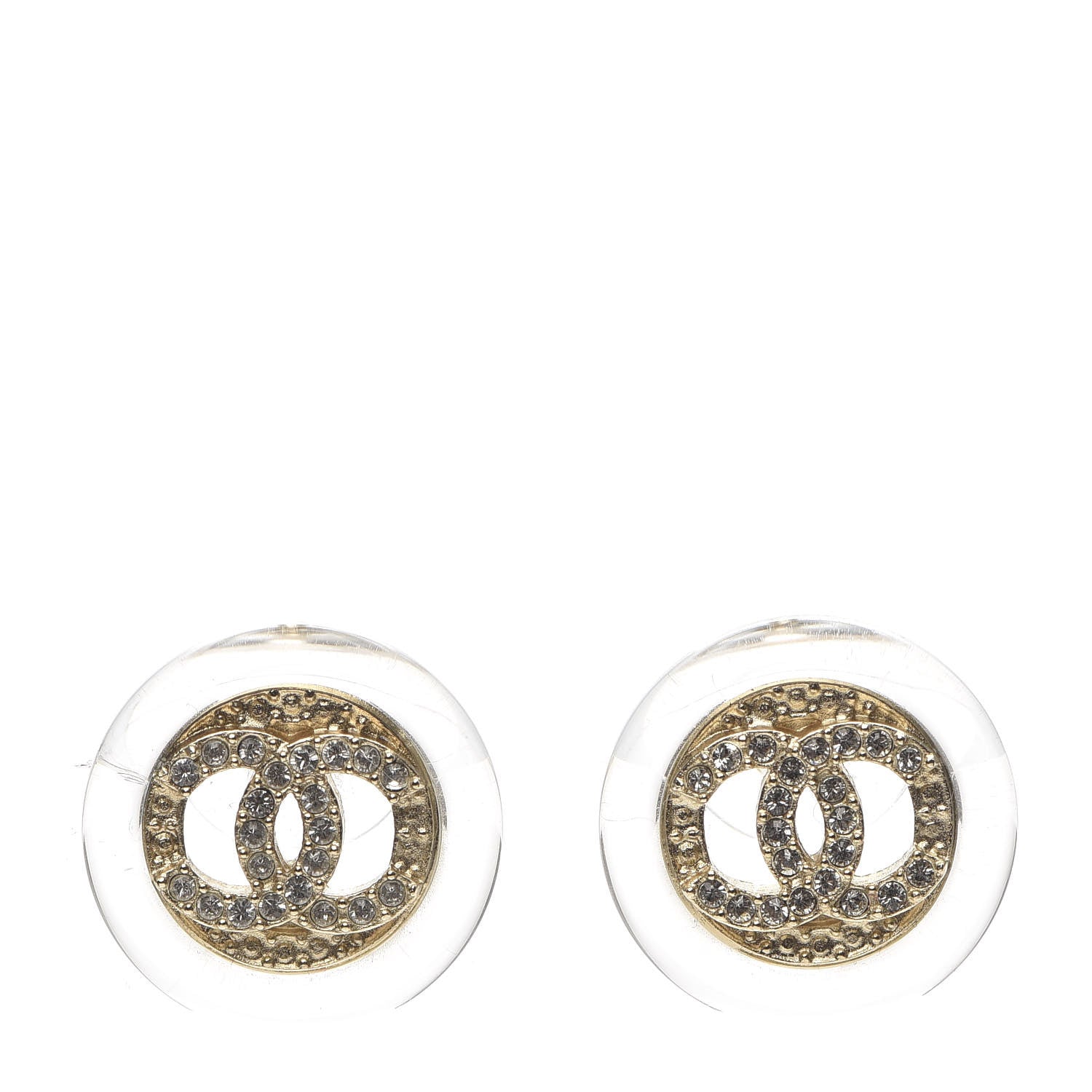 Chanel Pearl Crystal CC Round Earrings Gold 1 of 5