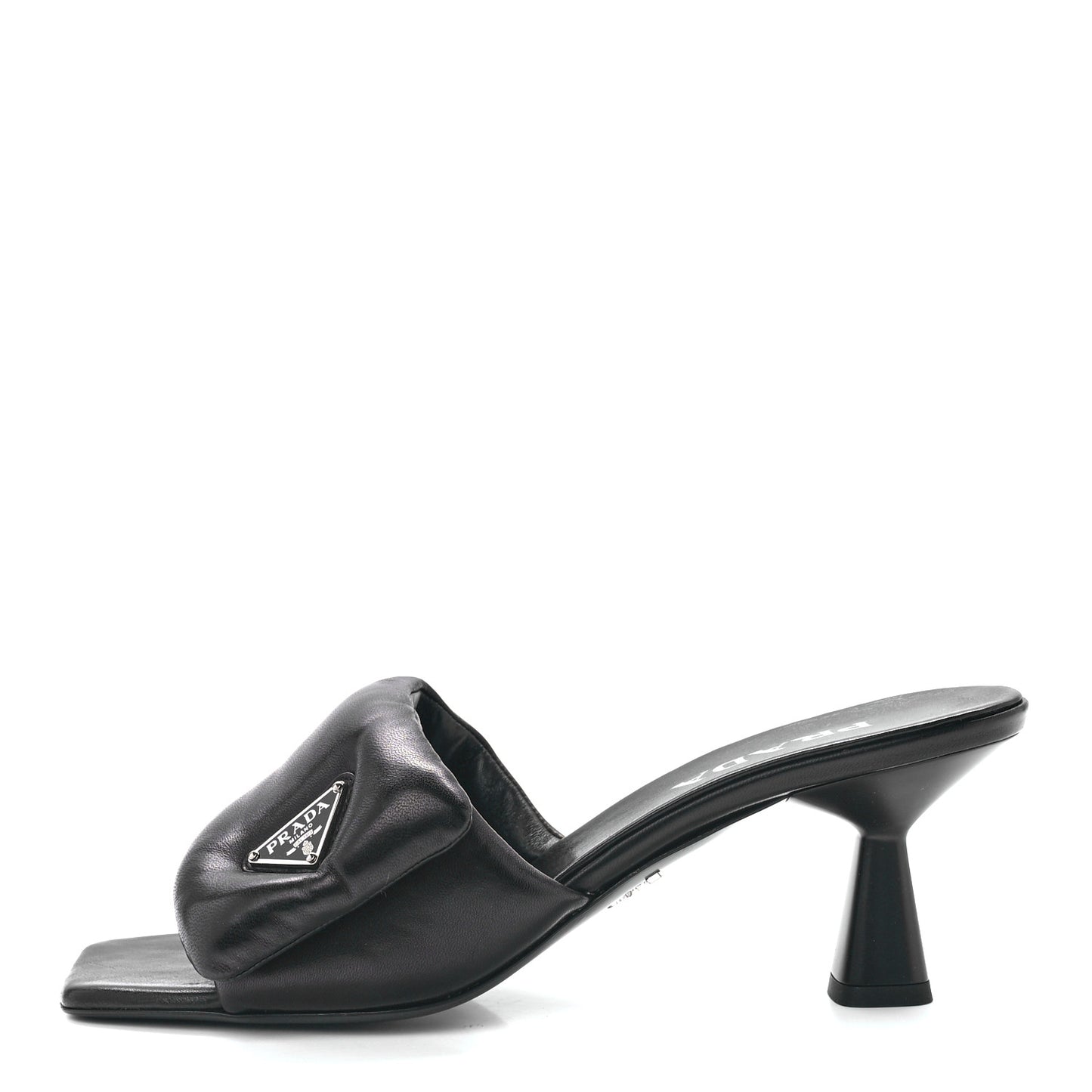 Nappa Soft Padded Metal Triangle Logo 65mm Slide Sandals 40 Black