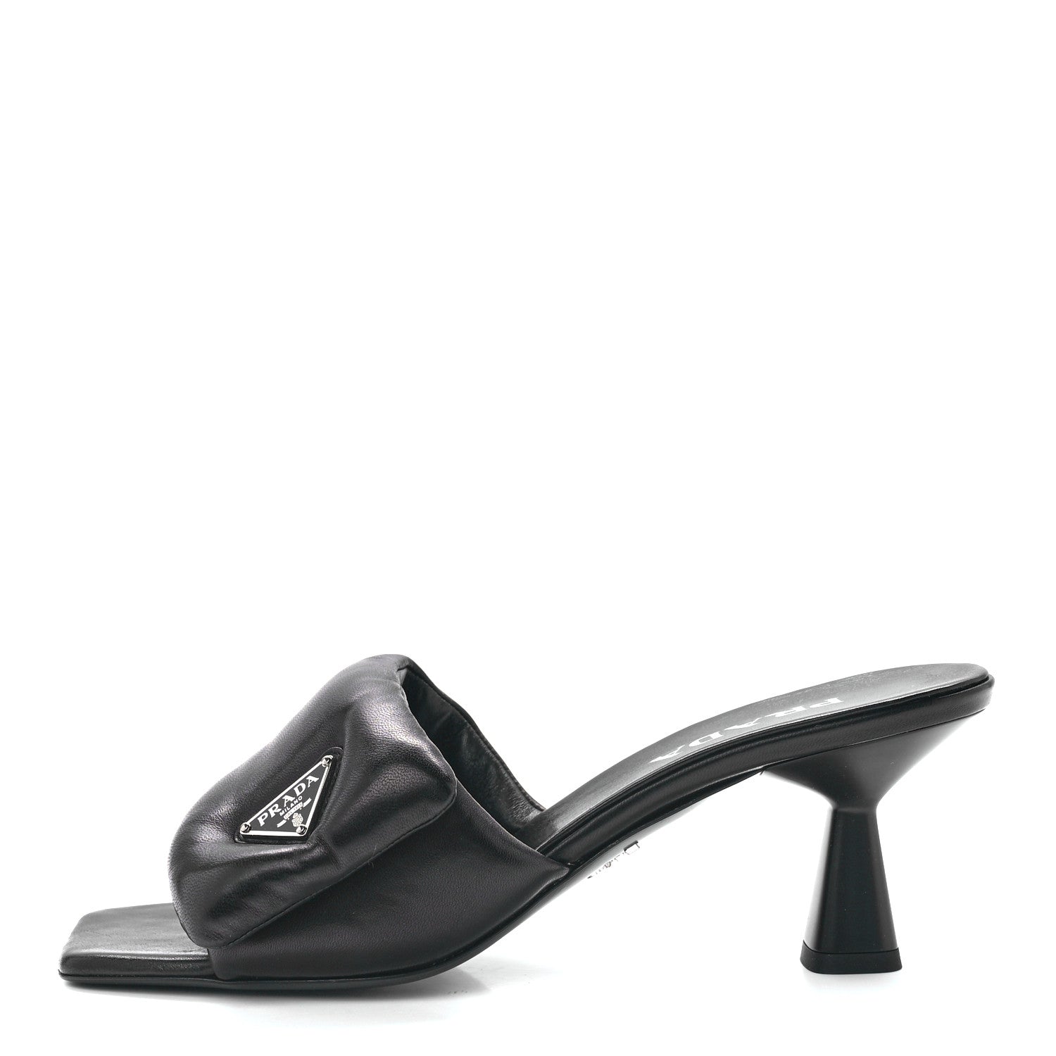 Prada Nappa Soft Padded Metal Triangle Logo 65mm Slide Sandals 40 Black 1 of 9
