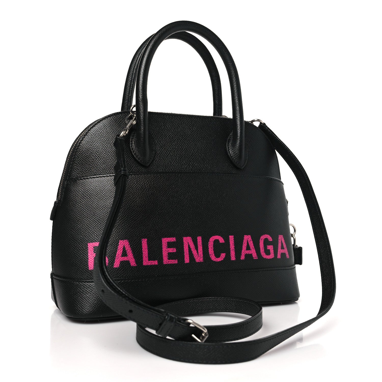 Balenciaga Signature Grained Calfskin Logo S Ville Top Handle Bag Black Rose Shocking 3 of 12