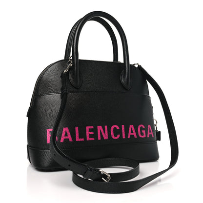 Balenciaga Signature Grained Calfskin Logo S Ville Top Handle Bag Black Rose Shocking 3 of 12