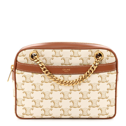 Celine Calfskin Triomphe Canvas Small Patapans White 1 of 10