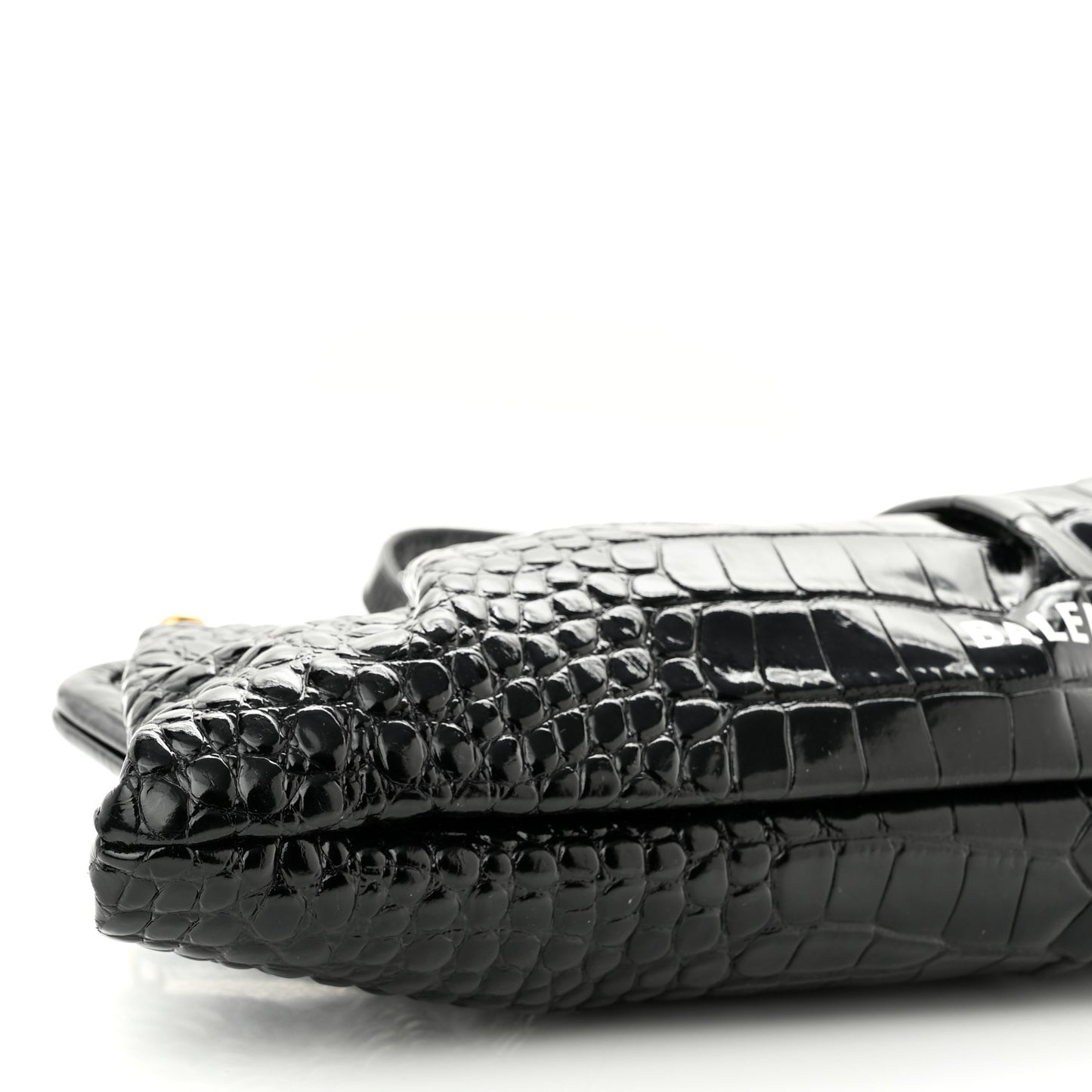 Shiny Supple Calfskin Logo Crocodile Embossed XL Cloud Clutch Black White