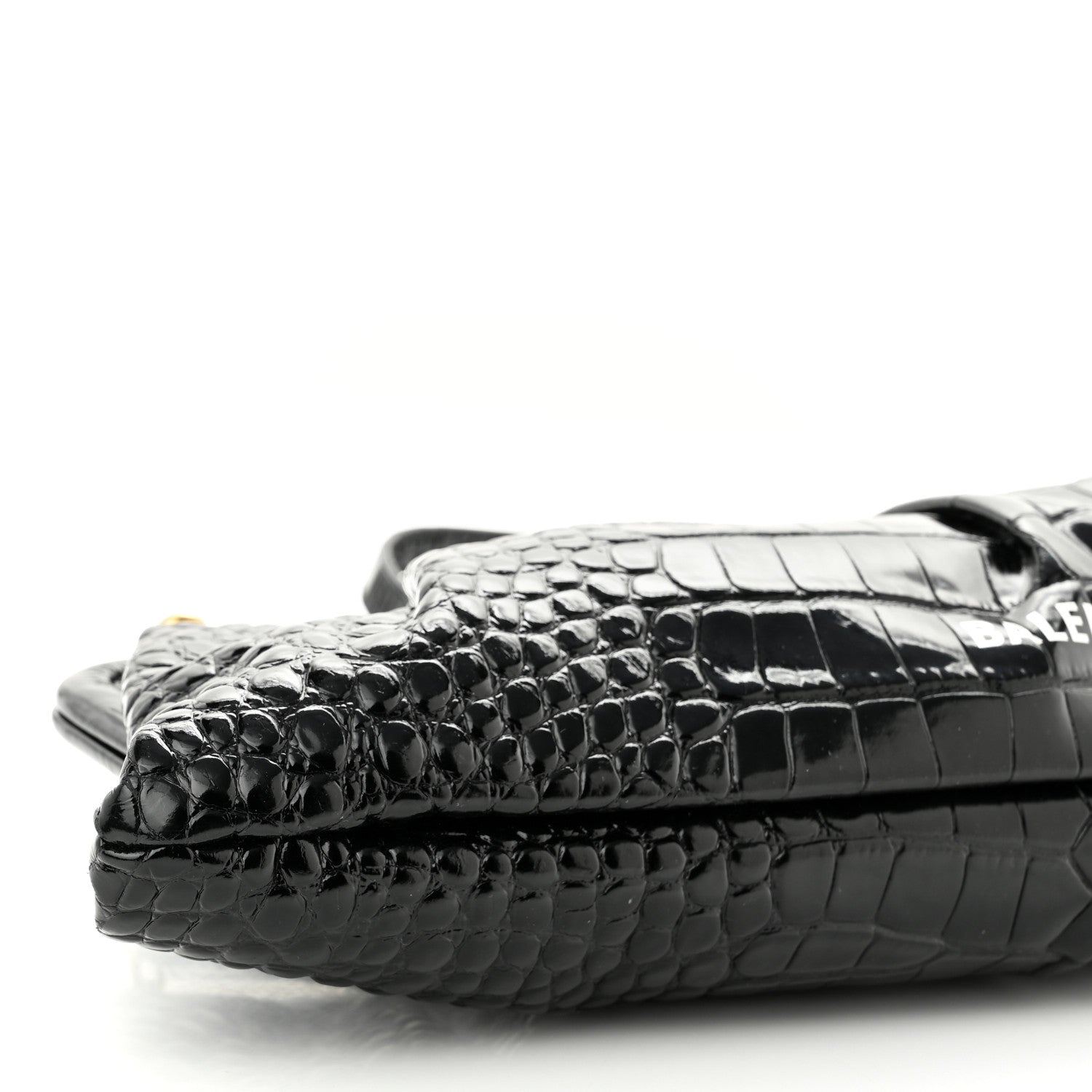 Balenciaga Shiny Supple Calfskin Logo Crocodile Embossed XL Cloud Clutch Black White 7 of 9