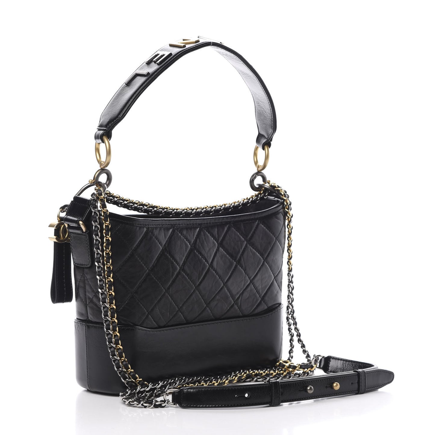 Aged Calfskin Quilted Small Gabrielle Hobo Black