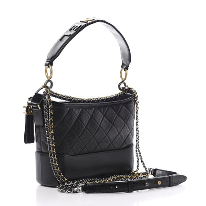 Chanel Aged Calfskin Quilted Small Gabrielle Hobo Black 2 of 9