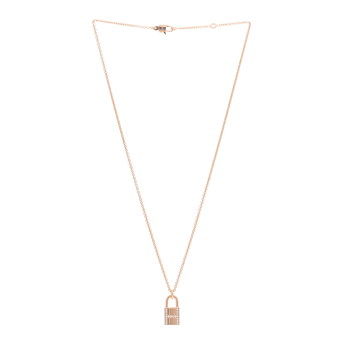 18K Rose Gold Diamond Amulettes Cadenas Pendant Necklace