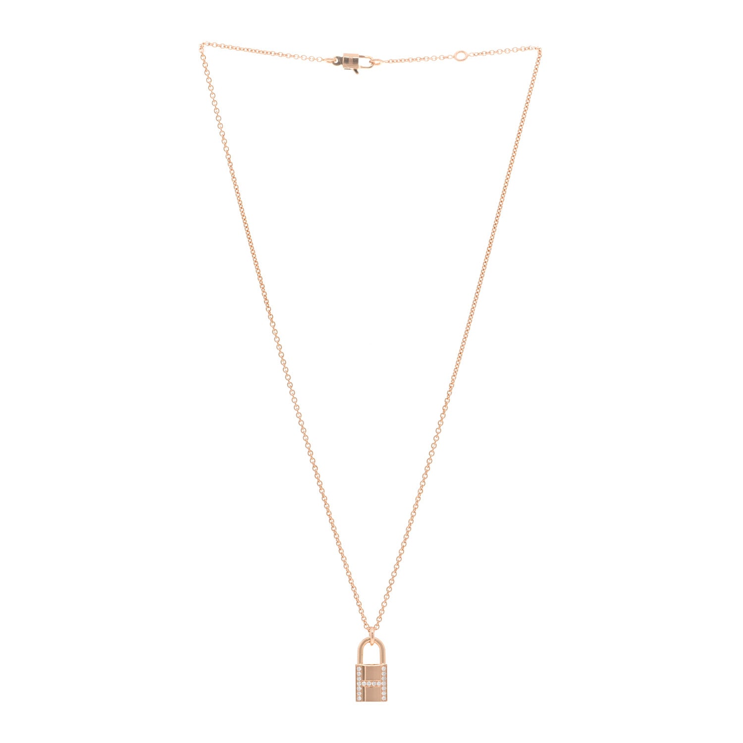 Hermes 18K Rose Gold Diamond Amulettes Cadenas Pendant Necklace 3 of 5