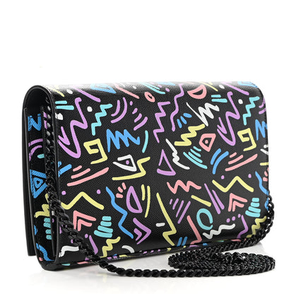Saint Laurent Grain De Poudre Medium Classic Monogram Multicolor Graphic Print Chain Wallet Black 3 of 14
