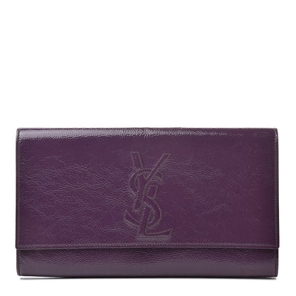 Saint Laurent Textured Patent Monogram Large Belle De Jour Clutch Purple 1 of 7