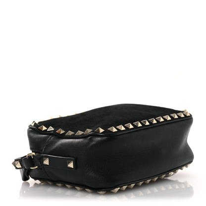 Valentino Garavani Calfskin Suede Rockstud Camera Crossbody Bag Black 4 of 15