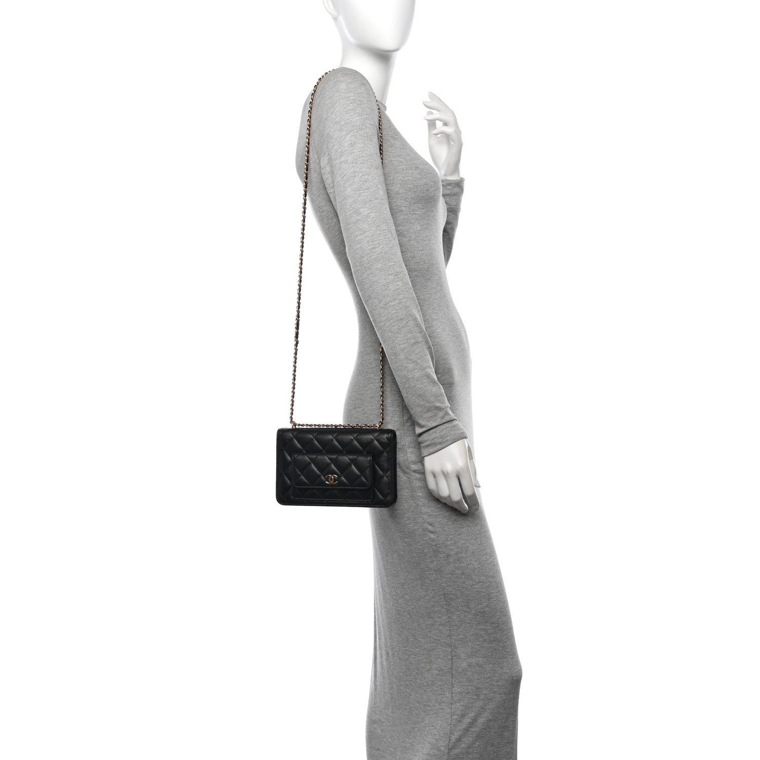 Chanel Caviar Quilted Pocket Clutch With Chain WOC Black 2 of 13