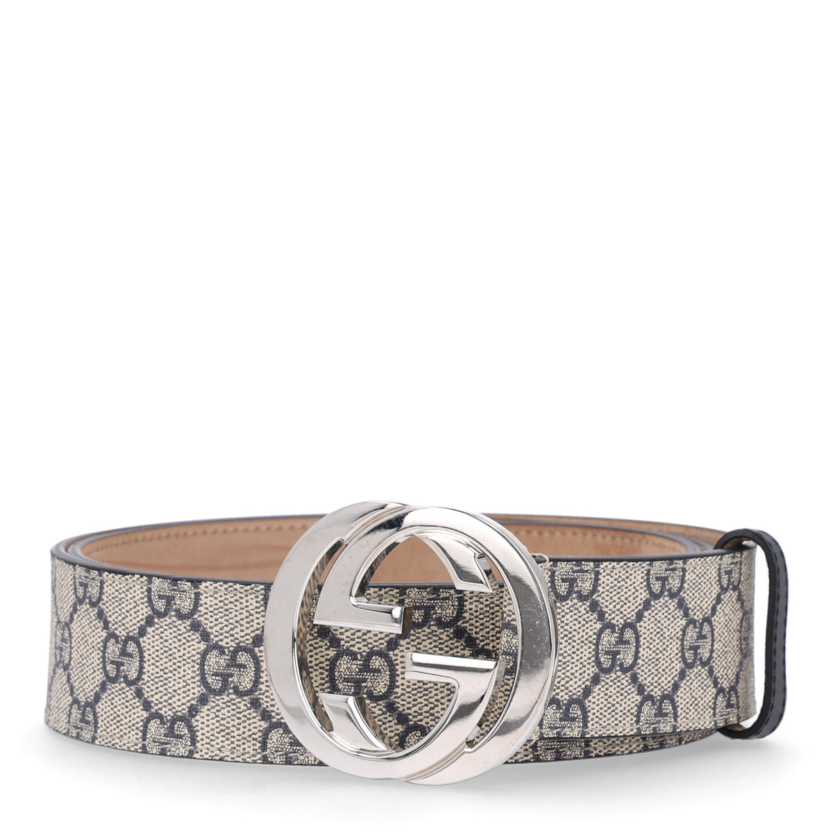 Gucci GG Supreme Monogram Selleria Calfskin Interlocking G 40mm Belt 105 42 Beige Ebony Blue 1 of 6