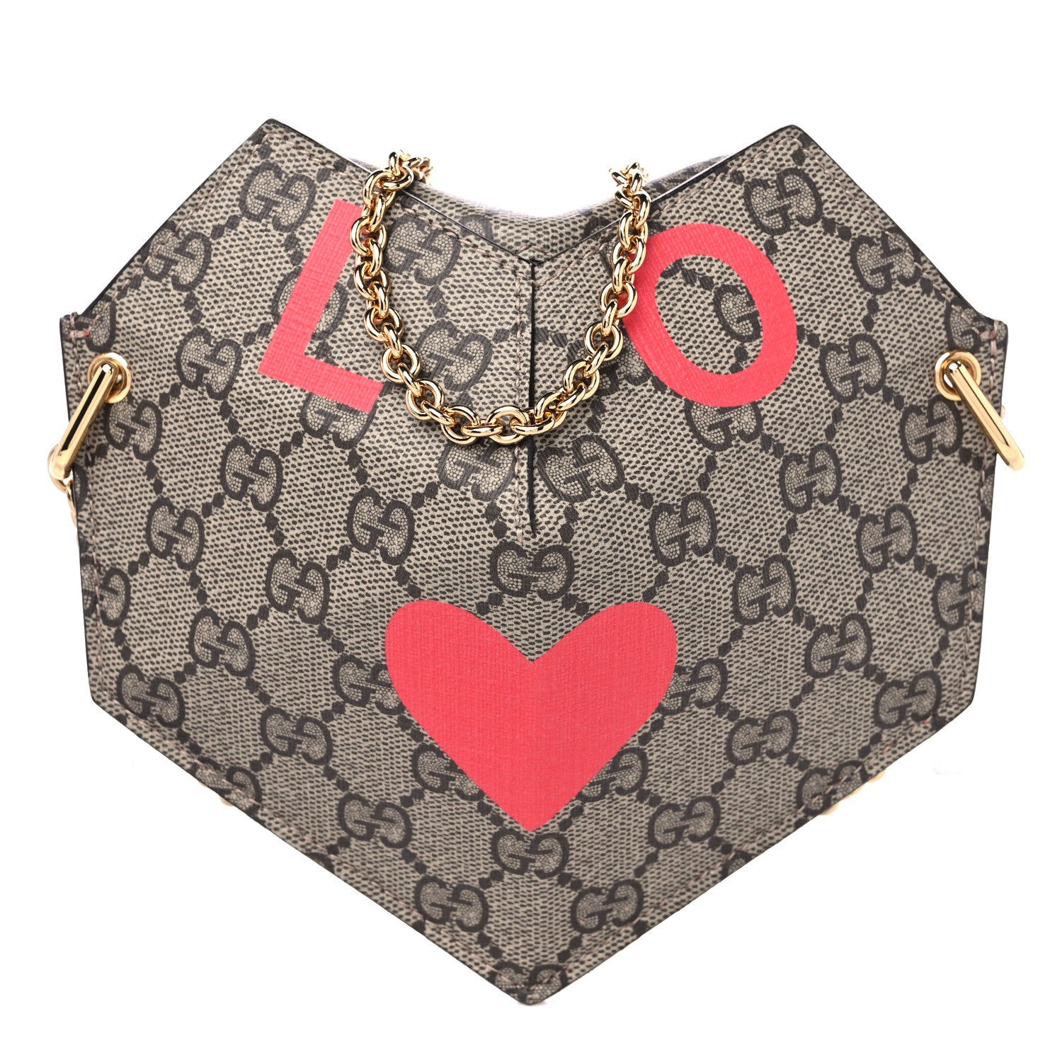 Gucci GG Supreme Monogram Love Heart Valentines Day Mini Padlock Heart Bag Beige Ebony New Geranium 1 of 10