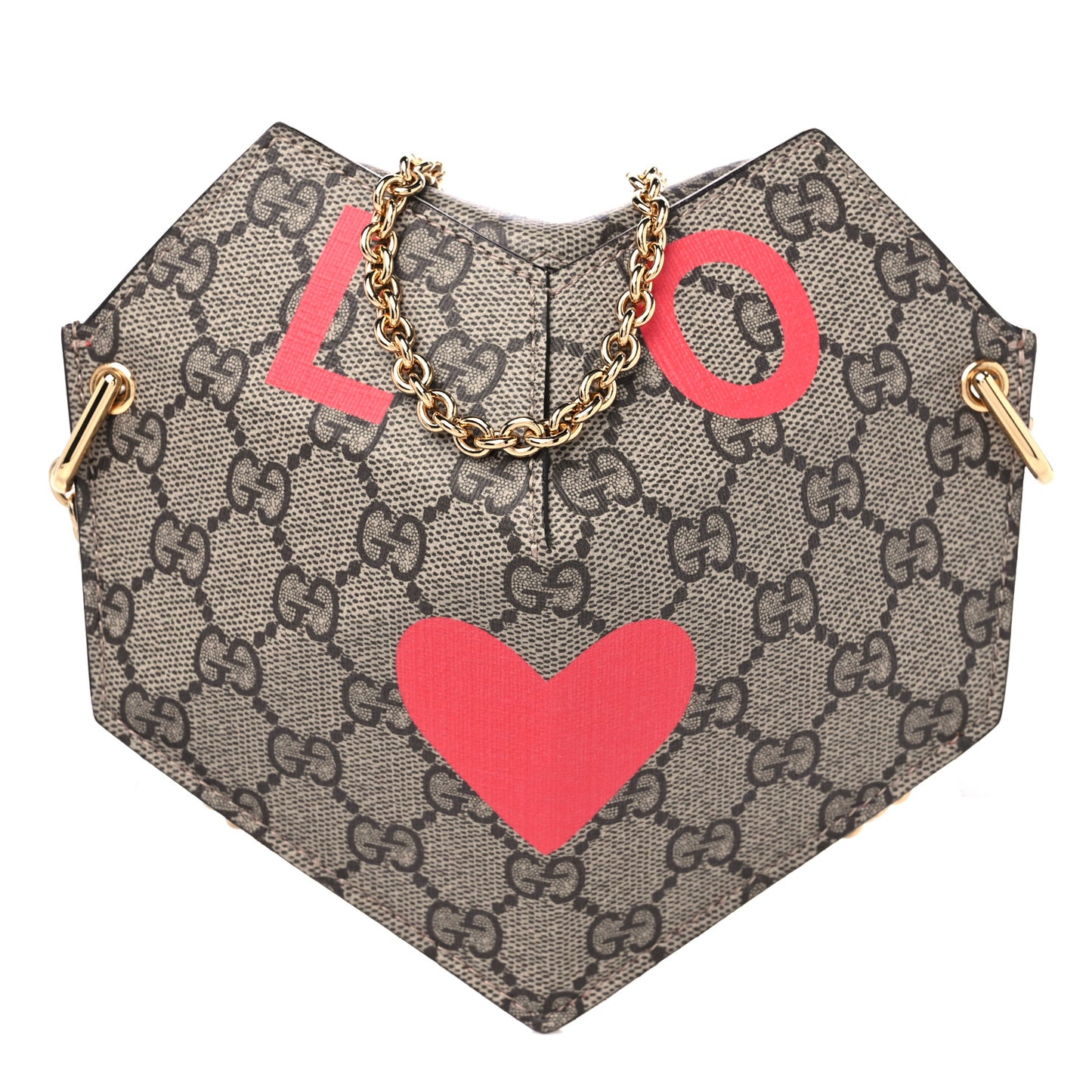 GG Supreme Monogram Love Heart Valentines Day Mini Padlock Heart Bag Beige Ebony New Geranium
