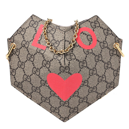 Gucci GG Supreme Monogram Love Heart Valentines Day Mini Padlock Heart Bag Beige Ebony New Geranium 1 of 10