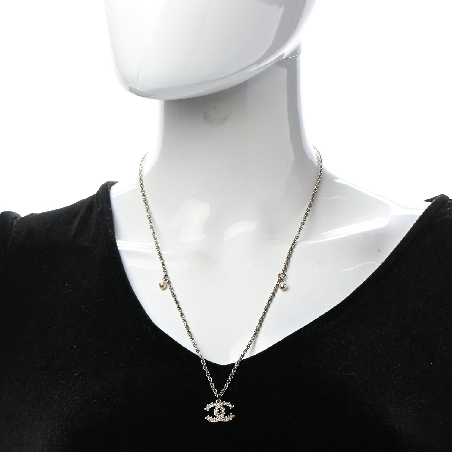 Chanel Pearl Crystal Snow Splash CC Pendant Necklace Light Gold 2 of 6
