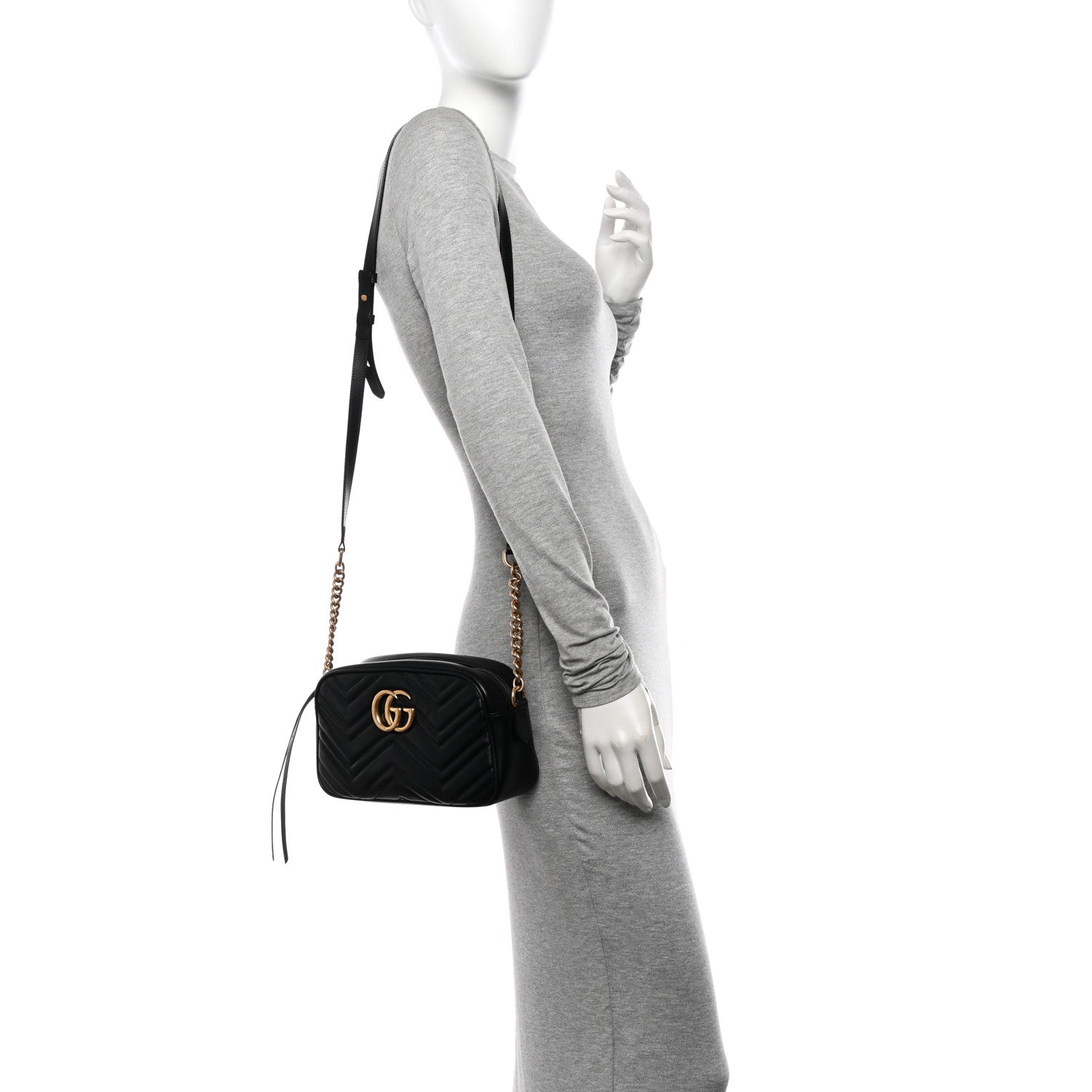 Gucci Calfskin Matelasse Small GG Marmont Chain Shoulder Bag Black 3 of 10